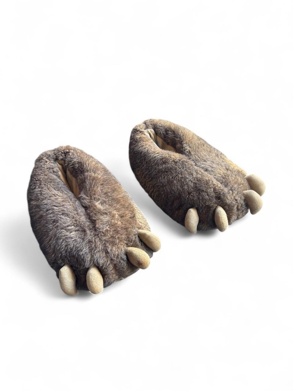 ✨Brown faux fur bear paw slippers with beige claws✨